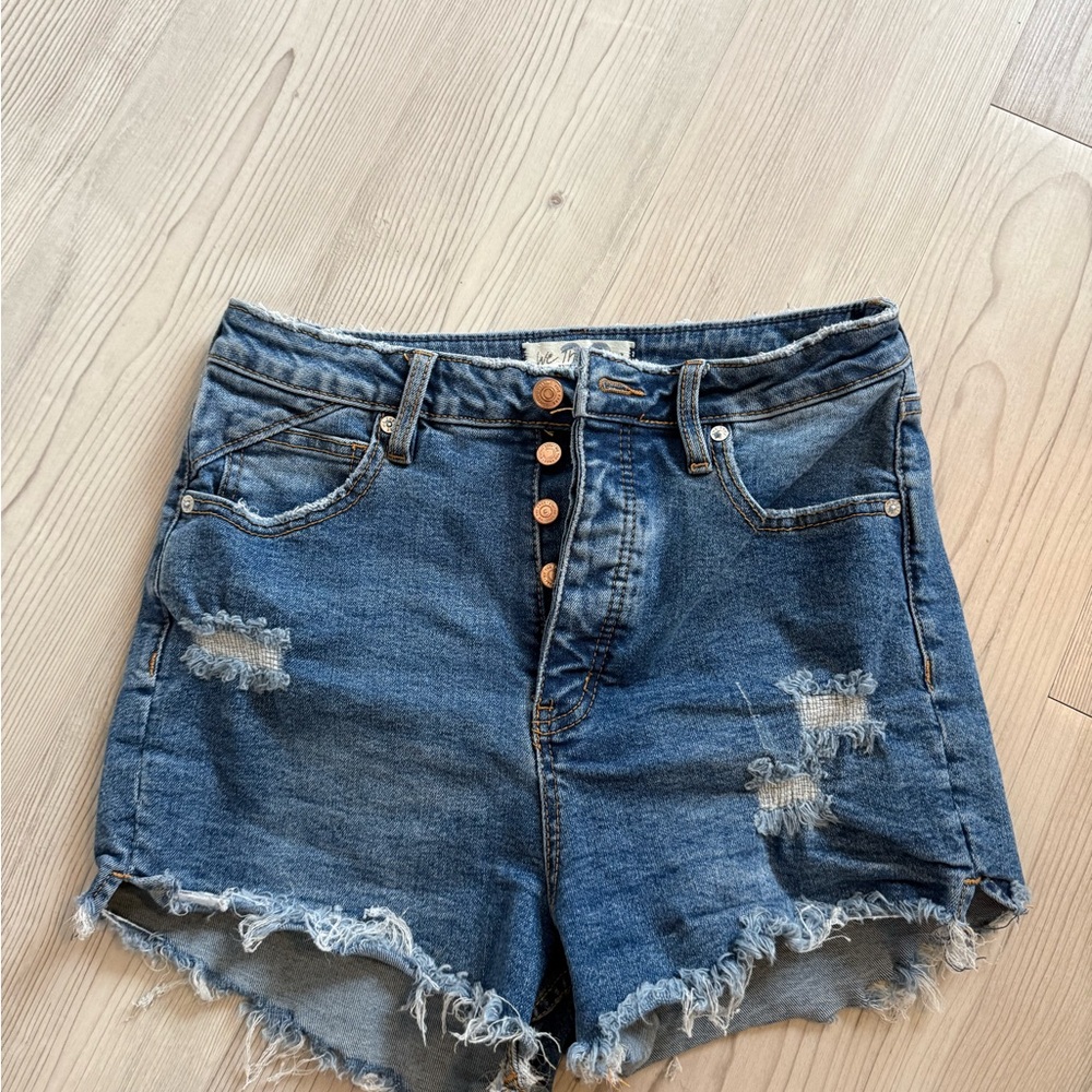 We The Free Crvy High-Rise Distressed Denim Shorts - Blue